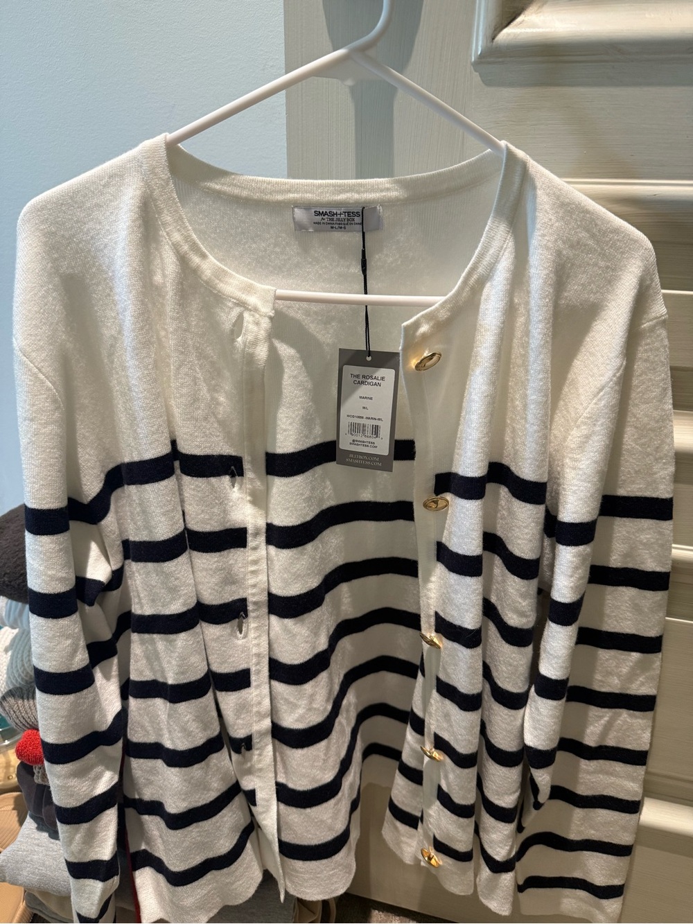Smash + Tess White and Navy Striped Button Cardigan